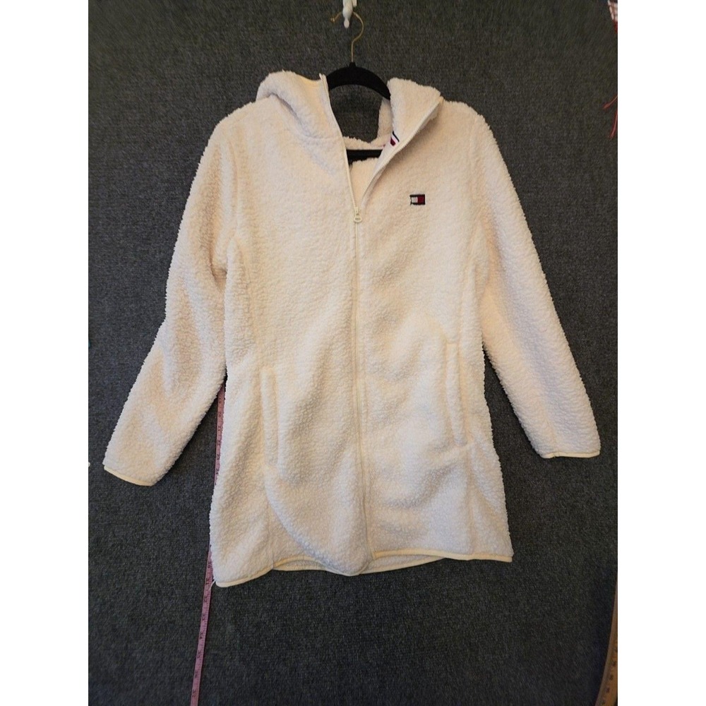 Tommy Hilfiger Coat Womens Medium White Faux Fur Hooded Zip Pockets Parka